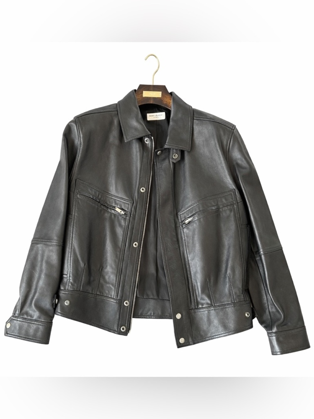 Saint Laurent Black Leather Bomber Jacket